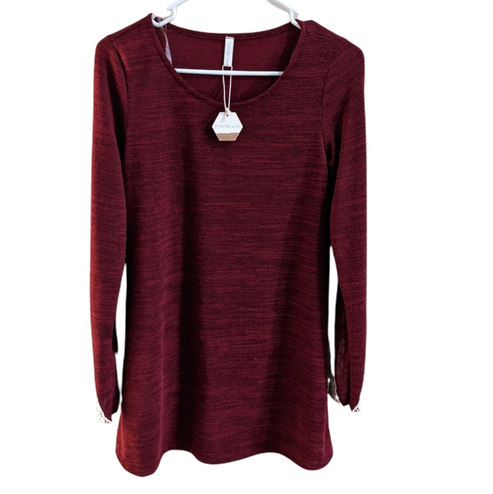 Anne Klein Burgundy Long Sleeve Tunic Top